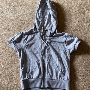 Forever 21 Zip Up Gray Short Sleeve Hoodie. Size Medium.